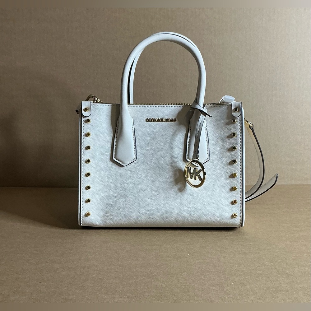 Michael Kors White Satchel with Gold Studs - Picture 2 of 11